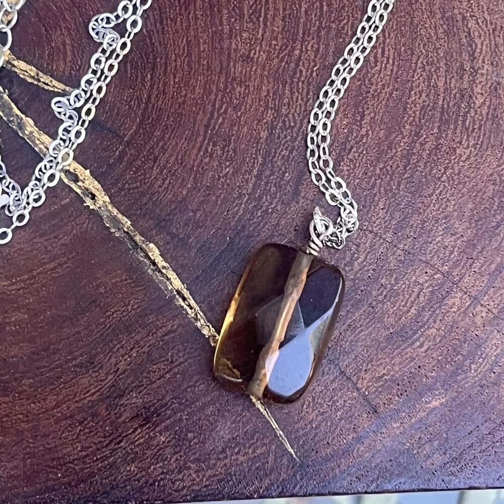 Sterling Silver Smoky Quartz Necklace Gemstone Hippie New Age Jewelry